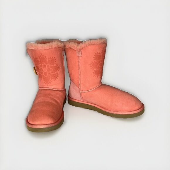 Womens UGG Boots Pink Coral Kimono Bailey Button Flower Rare Limited-Edition Sz6 - Picture 6 of 16